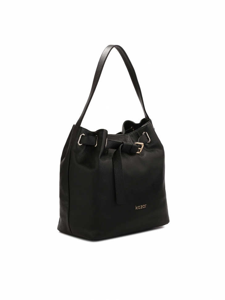 Decorated with a strap black leather handbag