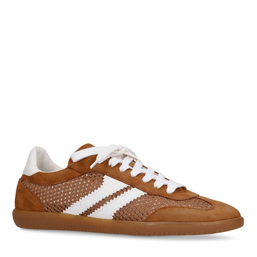 Manfield Cognac suède sneakers met mesh details