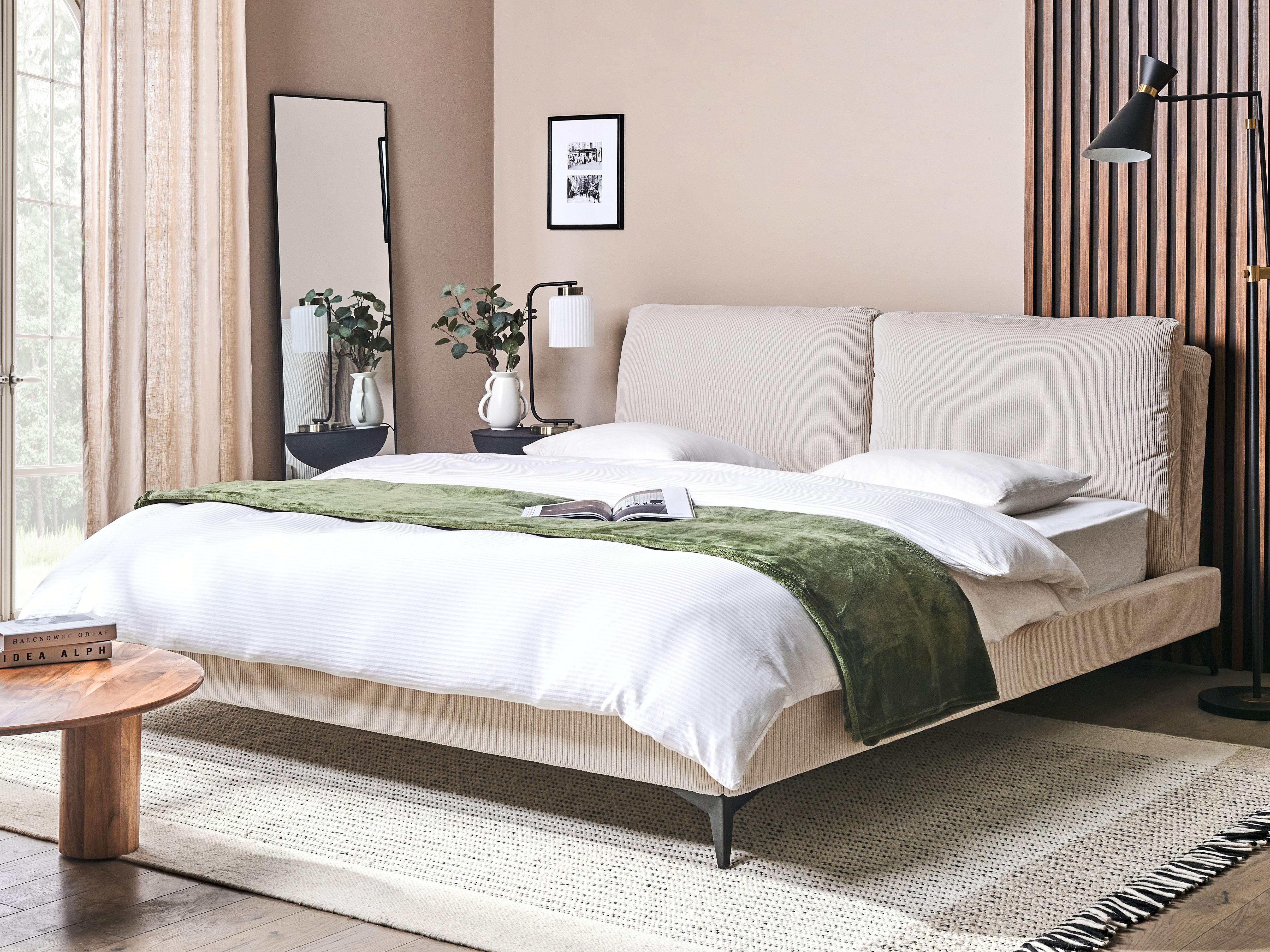 Bed Corduroy MELLE 180 x 200 cm (EU Super King) Light Beige