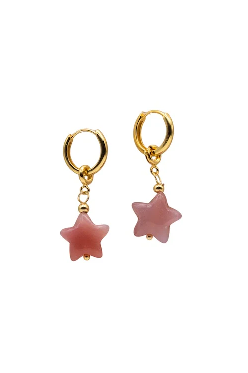 Harvest — Jade Stone Charm Earrings in Star-Pink