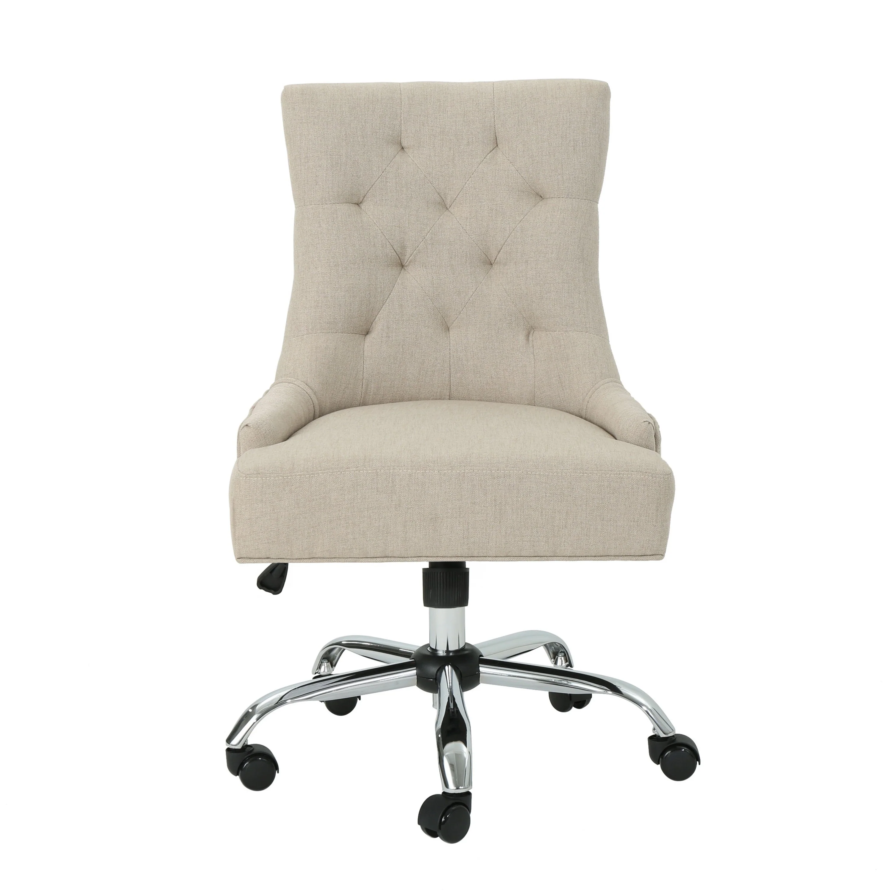 Ovi Swivel Rolling Office Chair, Gas Lift, Tufted Beige Fabric, Chrome