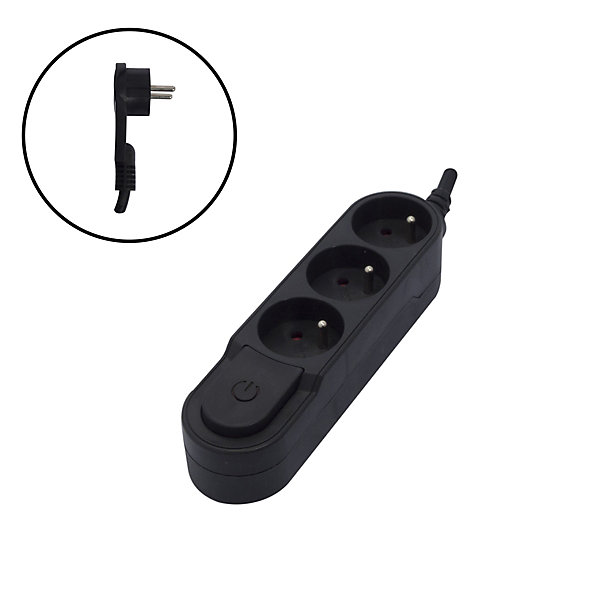 Bloc multiprise Design fiche plate 3x16A - Noir - Chacon