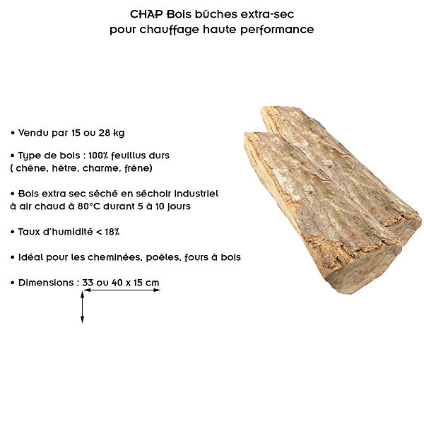 Bois Bûches Extra-sec Pour Chauffage Haute Performance 40 Cm 15 Kg