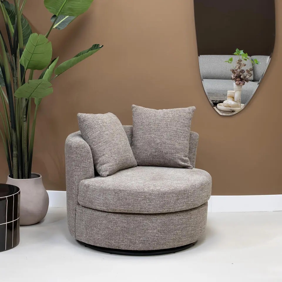 Draaifauteuil Taupe Chenille Stof - 93x88x84cm - Thony