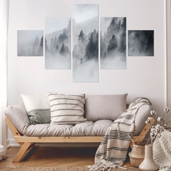 Obraz 5-Częściowy Mglisty Las Pejzaż 3D 150x90cm