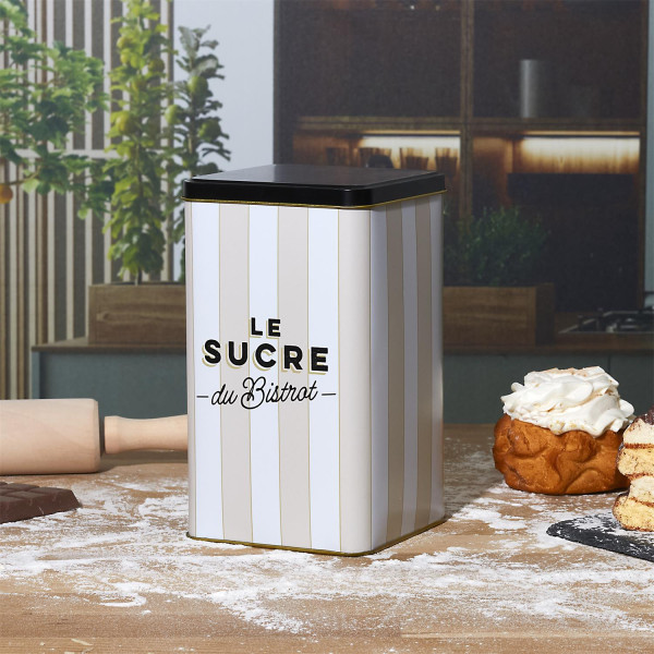 Puszka na cukier i produkty sypkie Bistrot beżowe pasy 2l