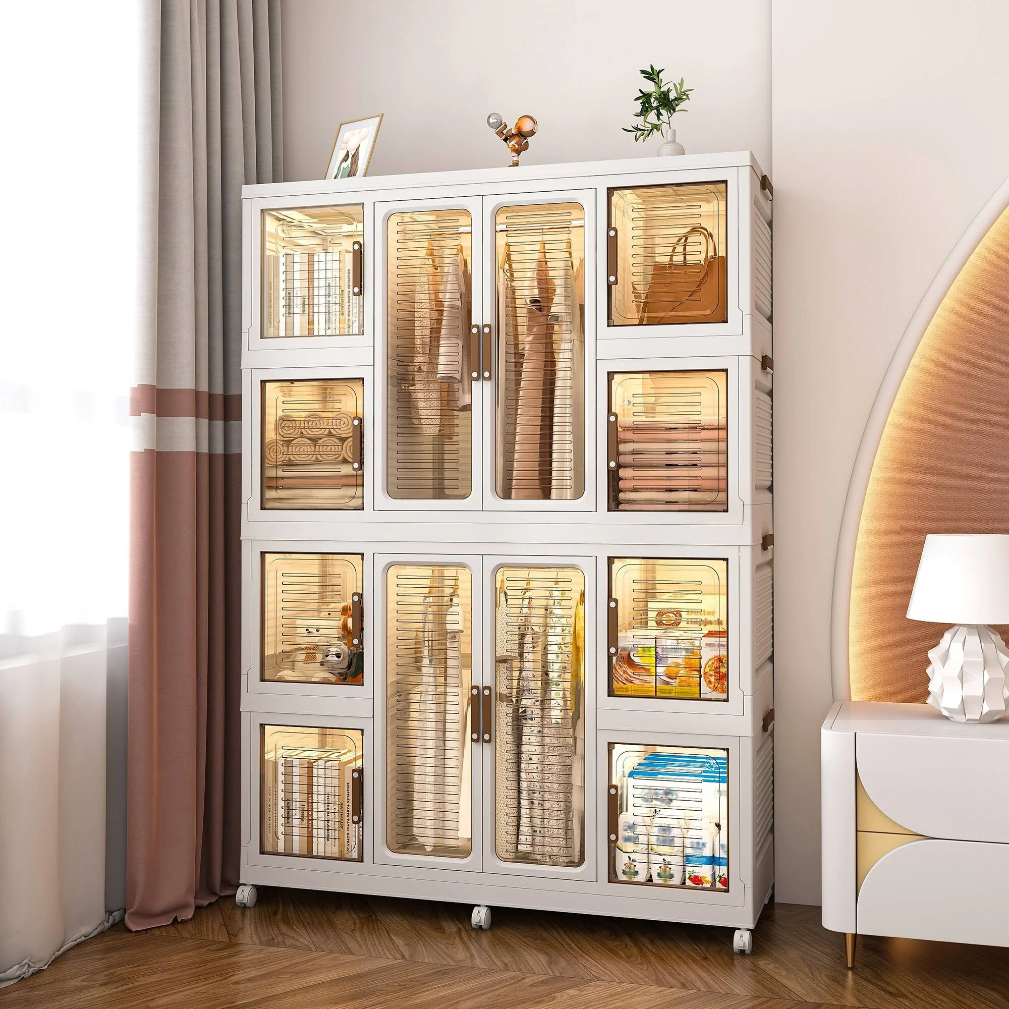 Baby Wardrobe Storage Cabinet with Doors Rods and 12 Cubes White