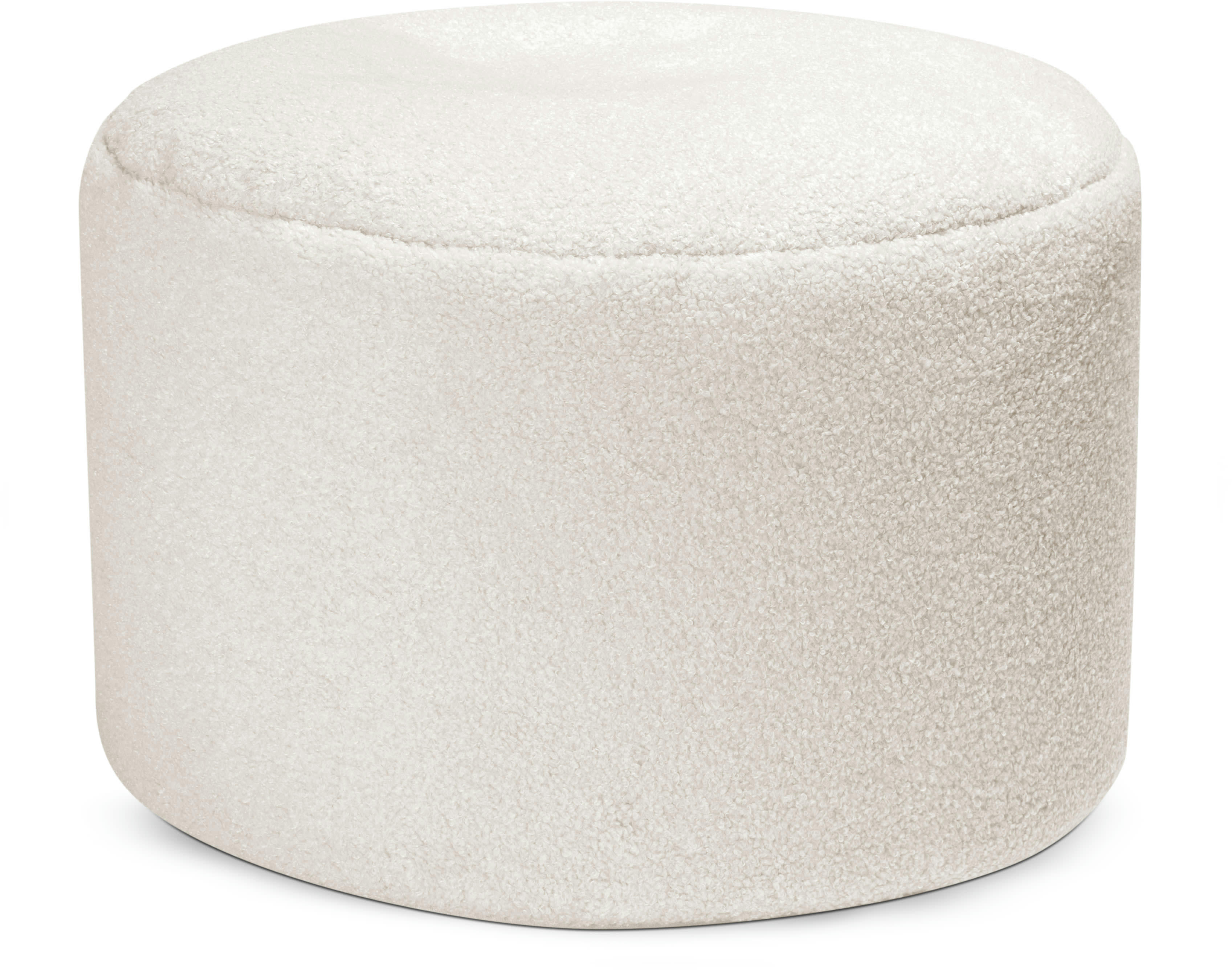 WOOLY - Pouf rond fausse fourrure douce beige diamètre 50x30cm