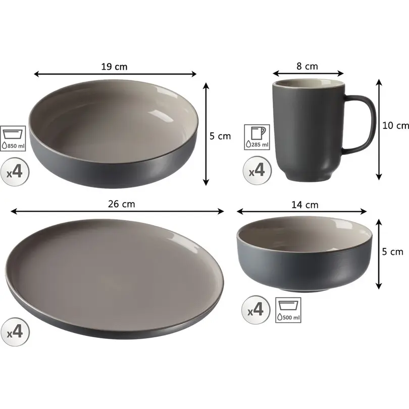 Geschirrset 16-teilig Jasper