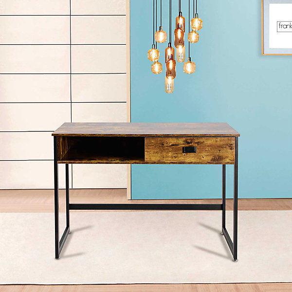 Otari - Bureau de style industriel avec tiroir et étagère de rangements, 110x50xH76 cm