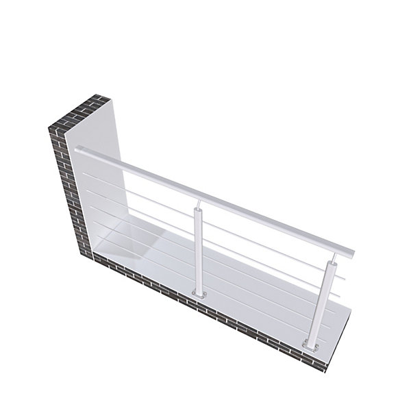 Kit Garde-corps 2m avec raccords muraux - Alu ARGENT - Pose verticale à plat - Pour usage intérieur et extérieur