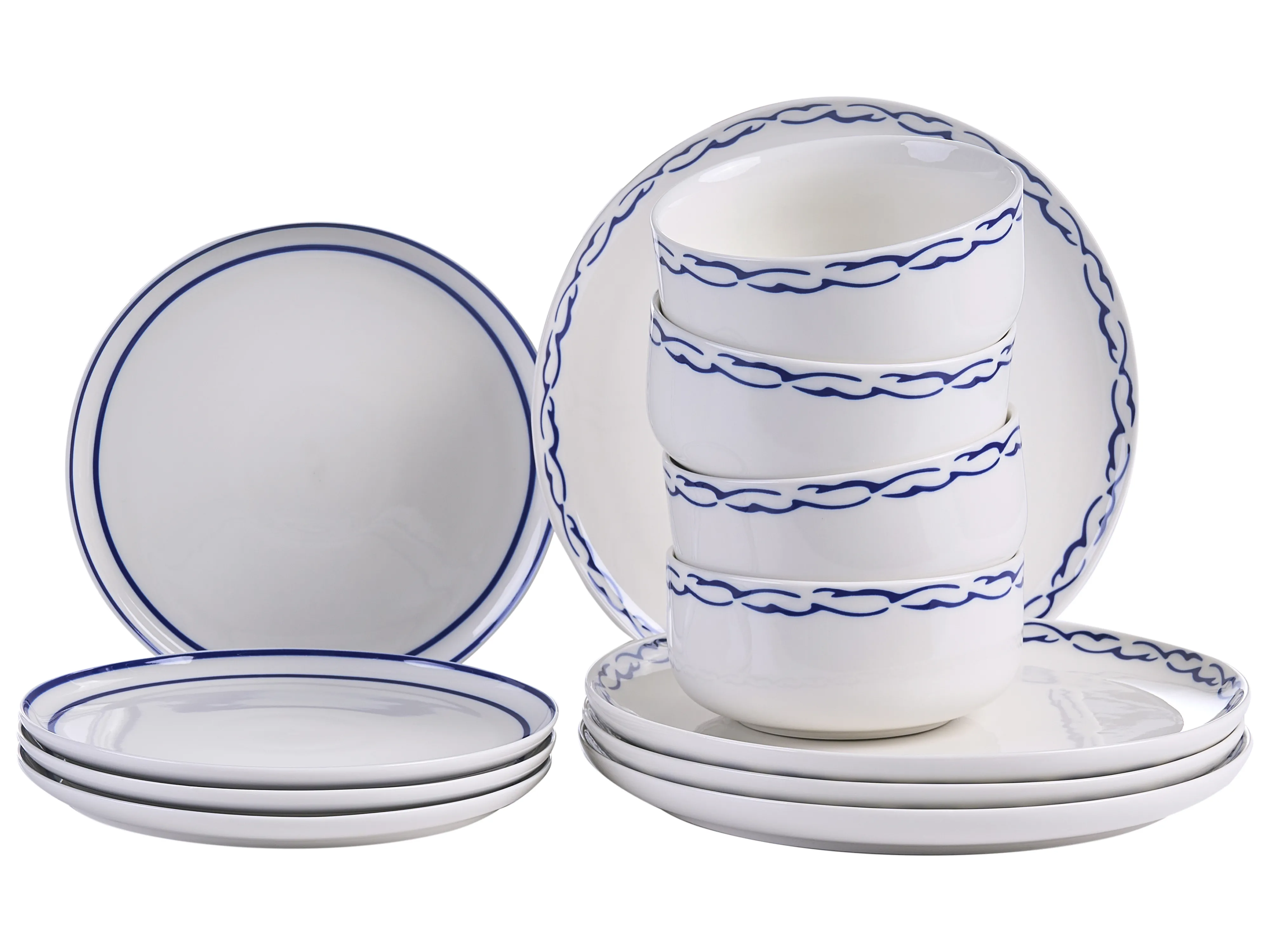 Set of 12 Dinnerware AMCHUR Porcelain White/ Blue