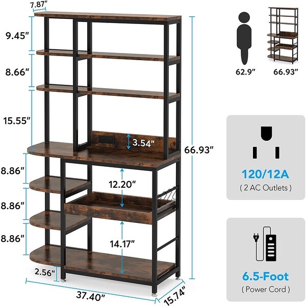 Kitchen Bakers Rack with Power Outlets, 10-Tier Microwave Oven Stand with Storage