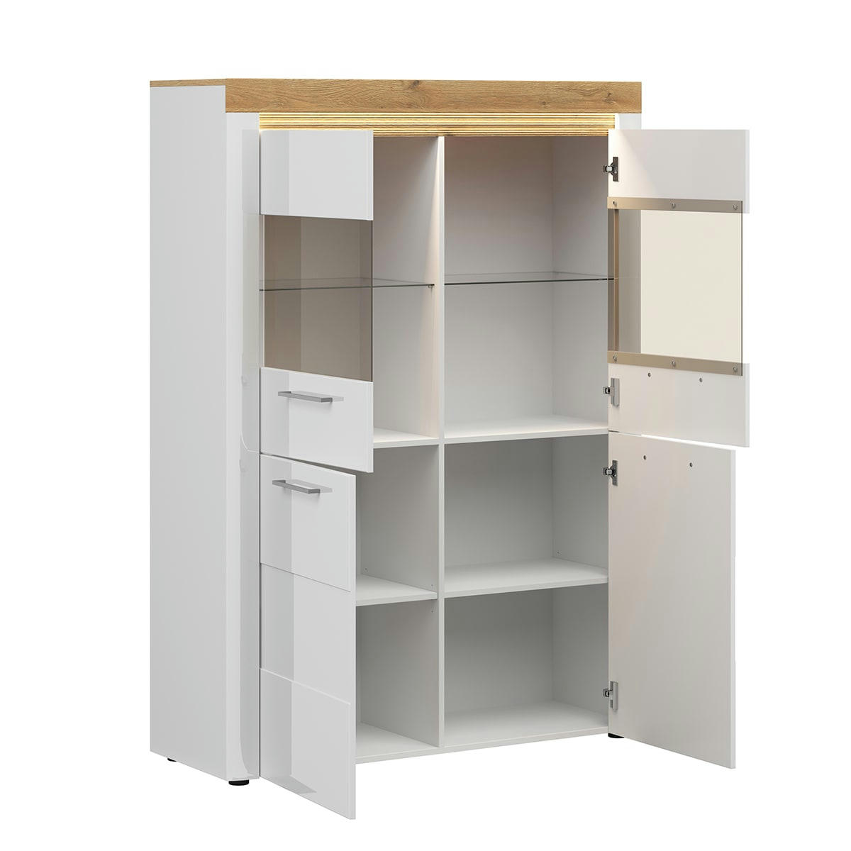 - Vaisselier 4 portes avec LED mdf et stratifiés blanc et naturel