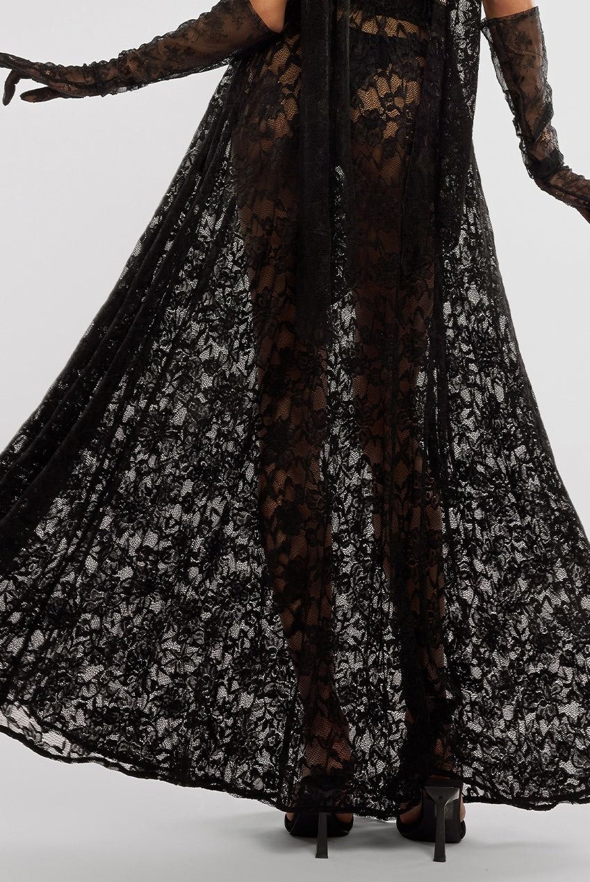 Goddiva Floral Lace A Line Maxi Skirt