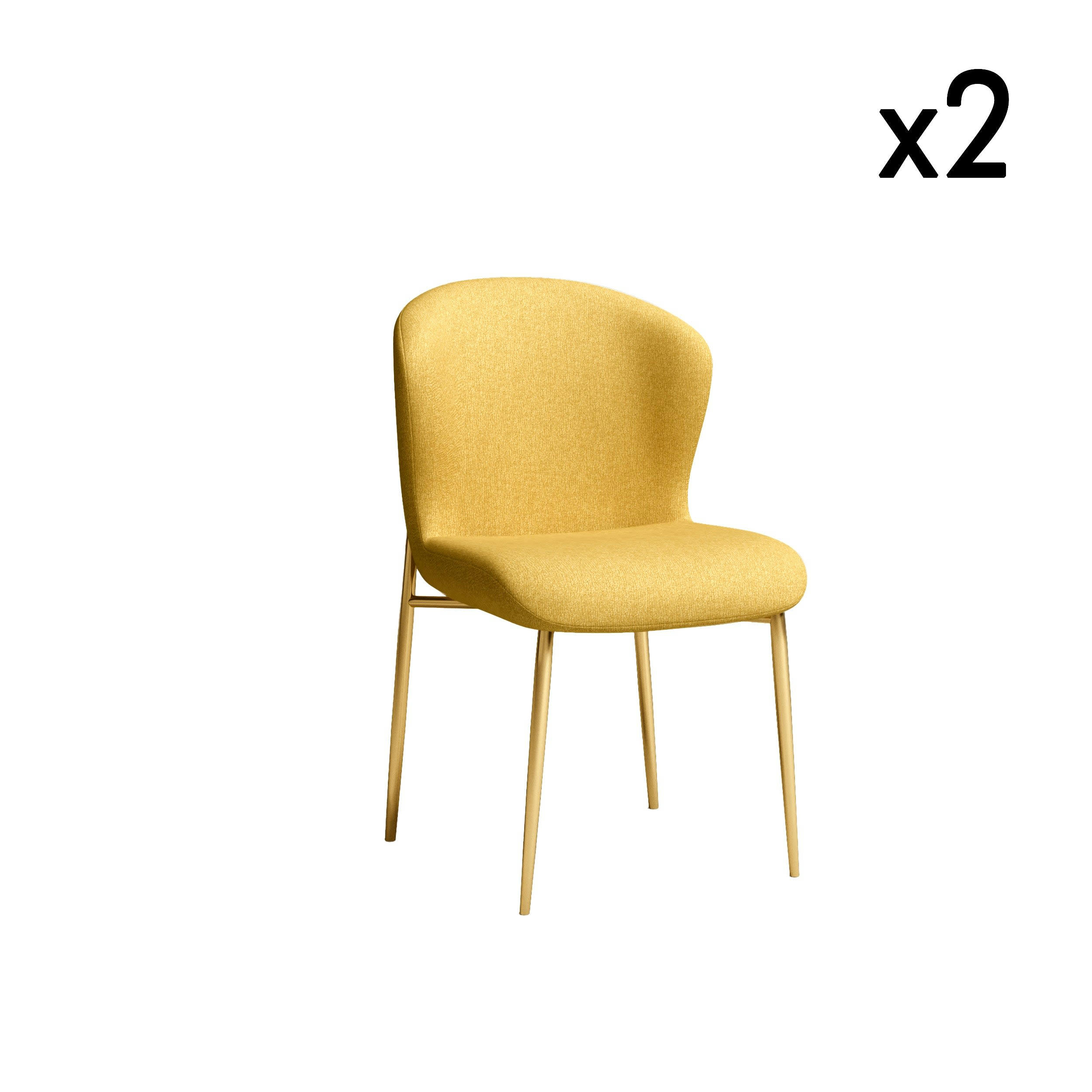 SOLVEIG - Lot de 2 chaises  tissu moutarde pieds or