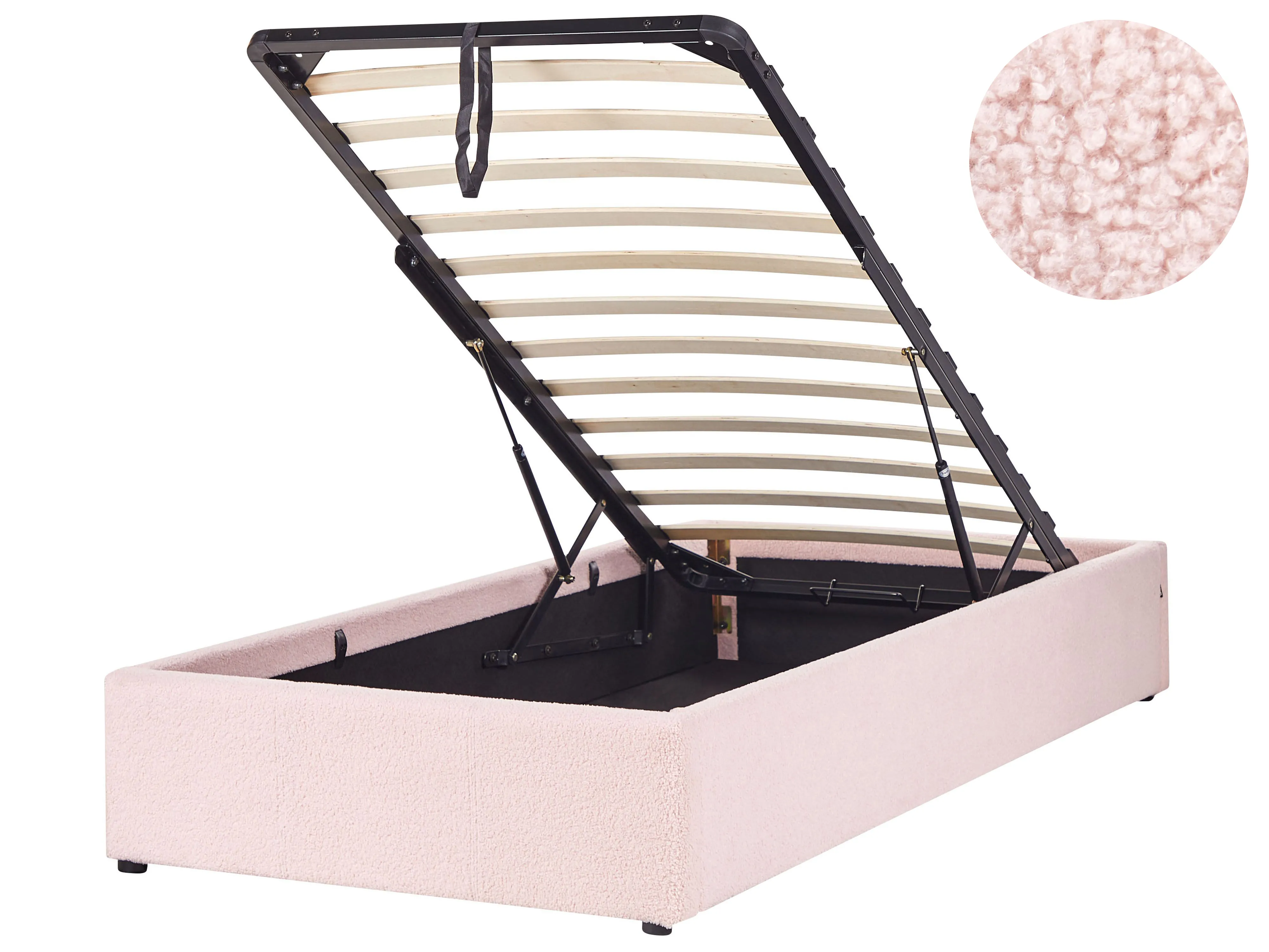 Ottoman Bed without Headboard Boucle DINAN 90 x 200 cm (EU Single) Pastel Pink