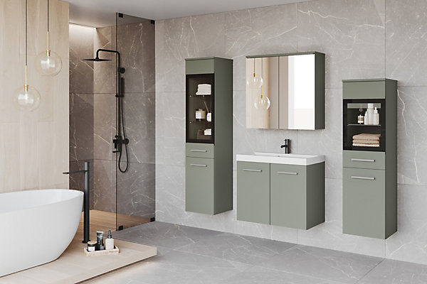 MINIO go for it, Meubles de salle de bains dans le coloris vert brumeux avec LED-MARIT II
