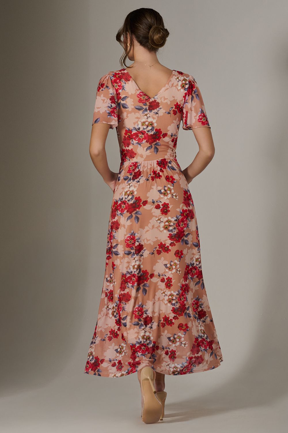 Jolie Moi Floral Mesh Wrap Maxi Dress