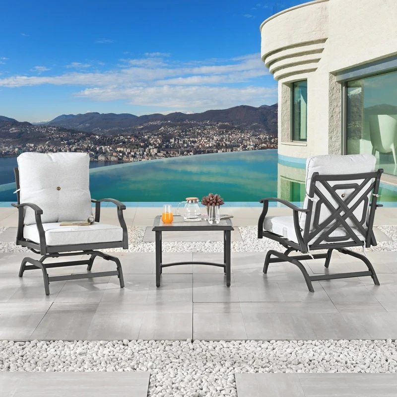 3-Piece Outdoor Metal Rocking-Motion Conversation Bistro Set