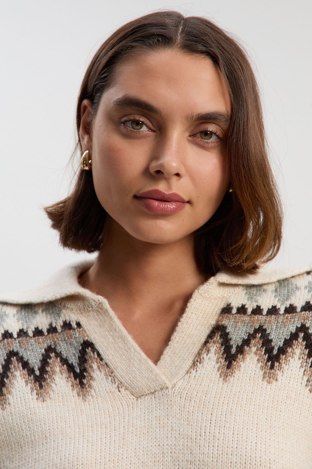 KarenMillen Fairisle Pattern V Neck Knit Jumper