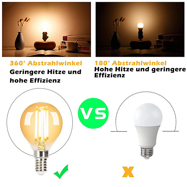 NETTLIFE Pack de 6 Ampoules LED E14 lampe vintage - G45 Rétro 2700K 4W blanc chaud