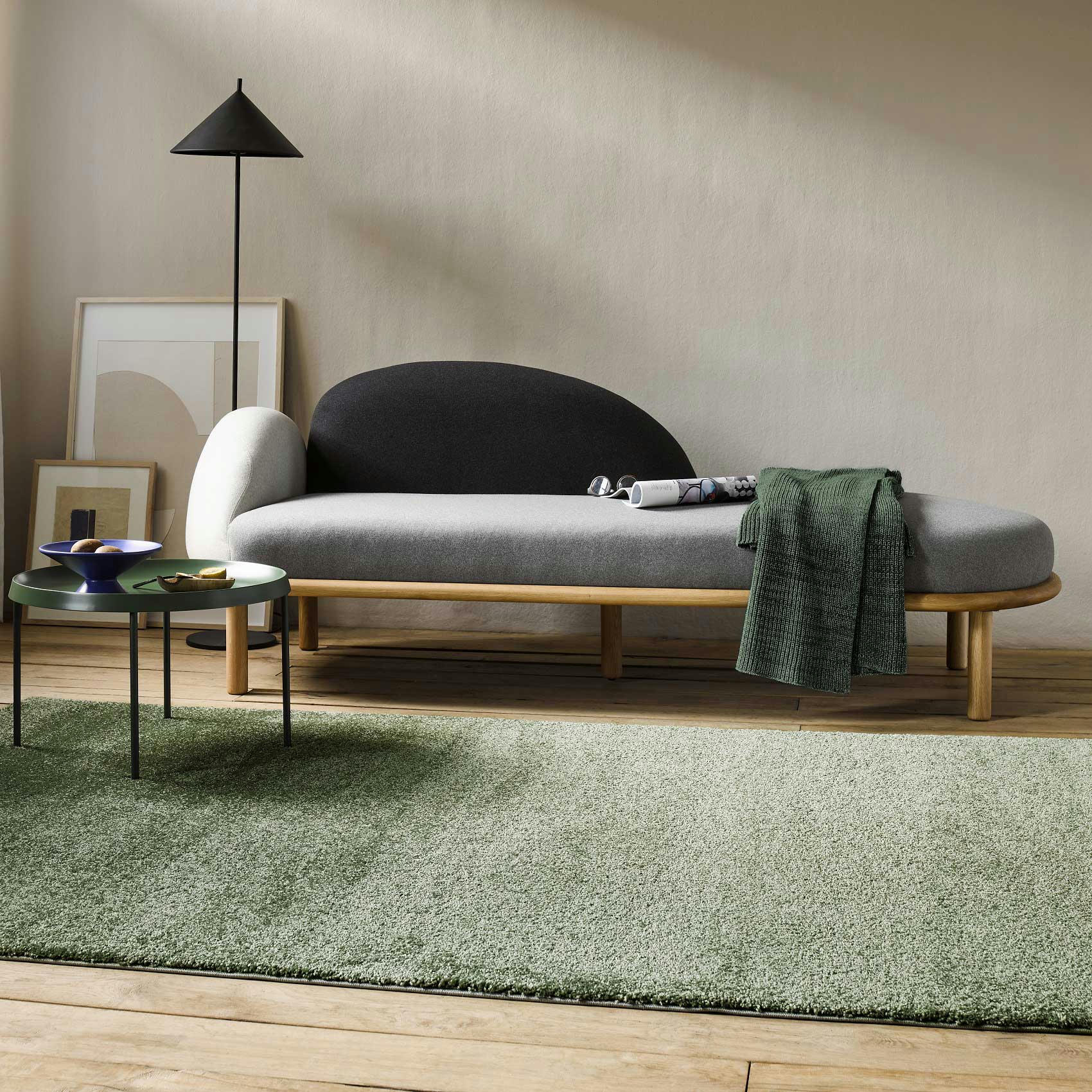 CALIFORNIA - Tapis uni intemporel vert olive chiné pour salon, chambre 225x160