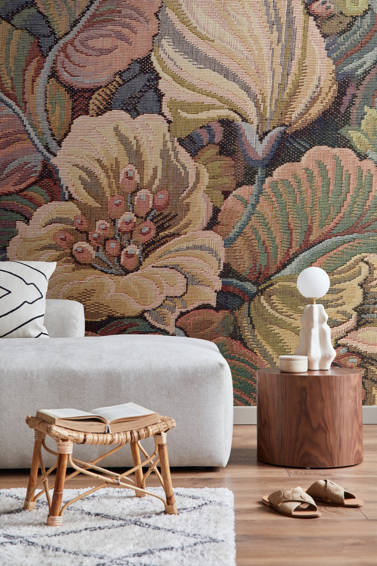 ESTAhome fotobehang geborduurd bloemmotief terracotta roze - 250 x 279 cm - 159506