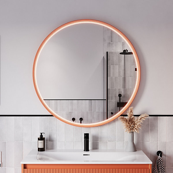 Miroir rond salle de bain éclairage LED 100cm cadre Abricot mat anti-buée, capteur de mouvement - BELDIVO