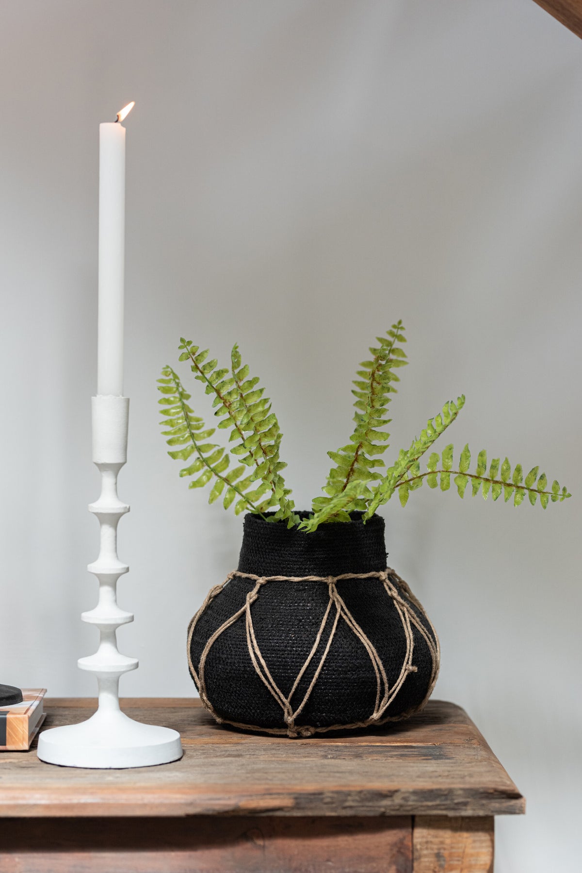 J-Line bloempot Marie - zeegras - zwart - Ø 21 cm