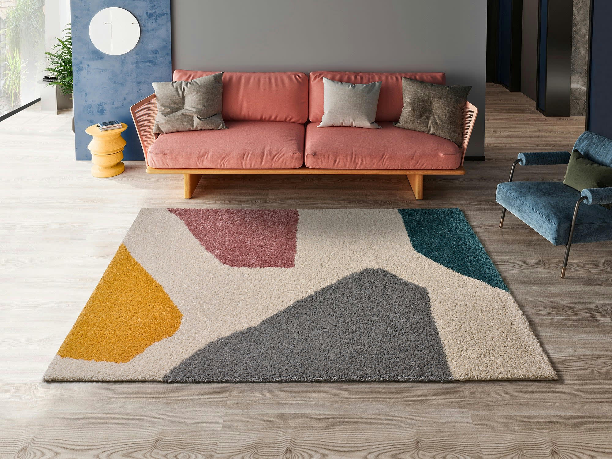 ULAI - Tapis shaggy design scandinave multicolore, 160x230 cm