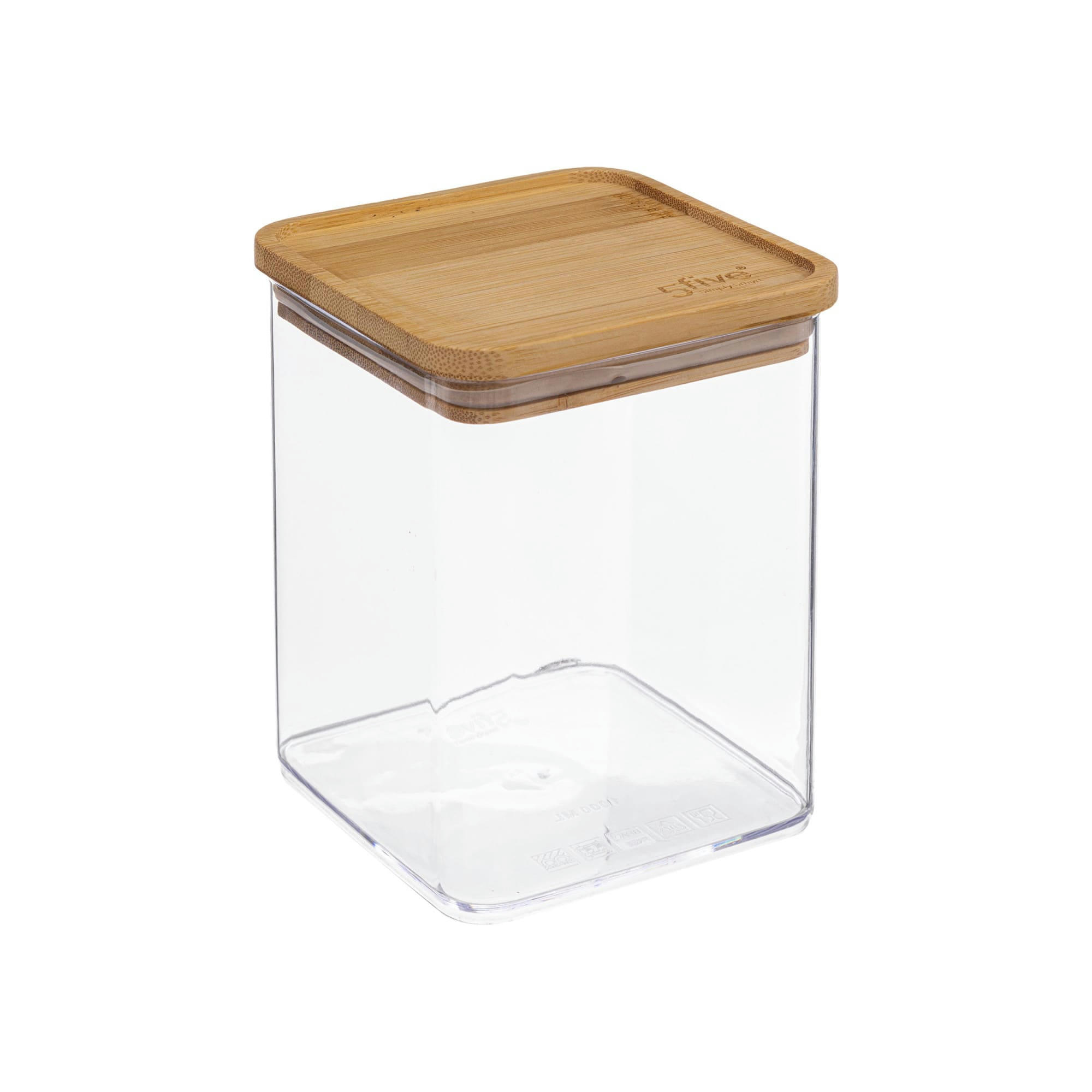 - Bocal cuisine carré en plastique avec bouchon bambou - 1L