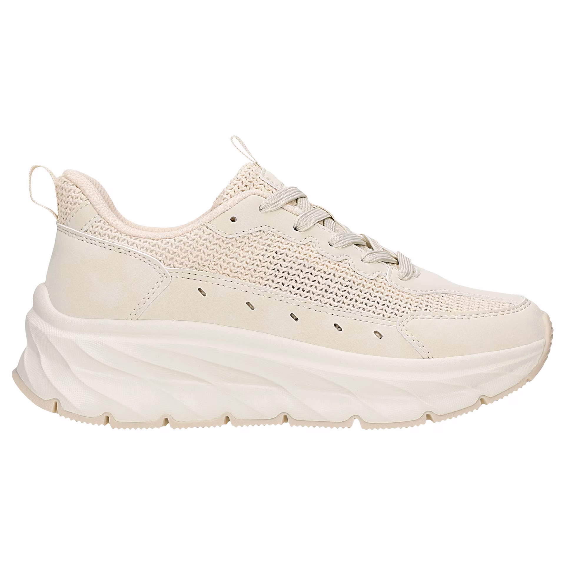 Beżowe sneakersy damskie z plecionego materiału RELAKS