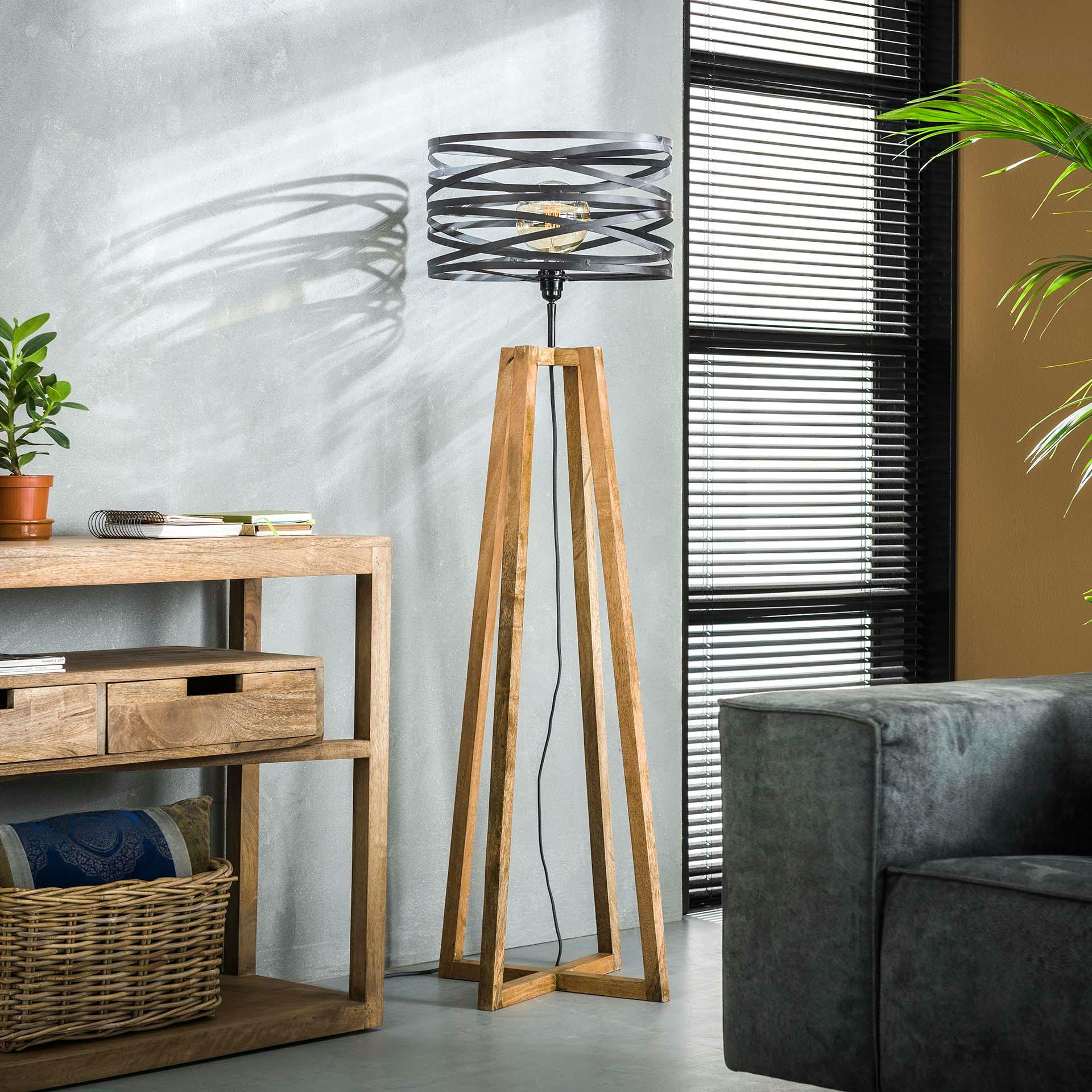 Lampadaire moderne effet ruban pieds bois naturel RALF