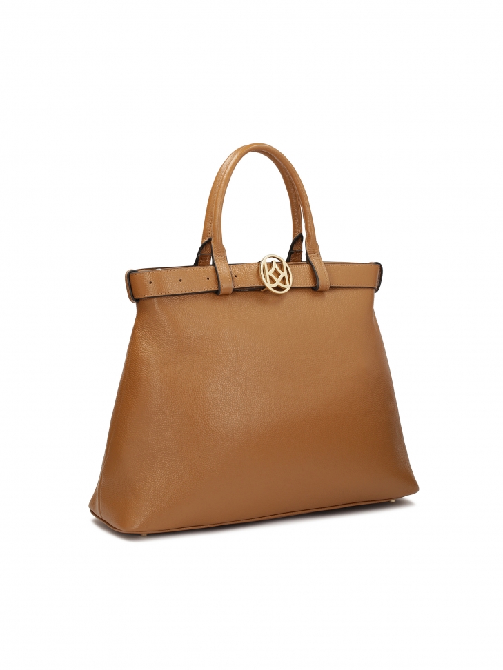 Light brown handbag with buckle strap