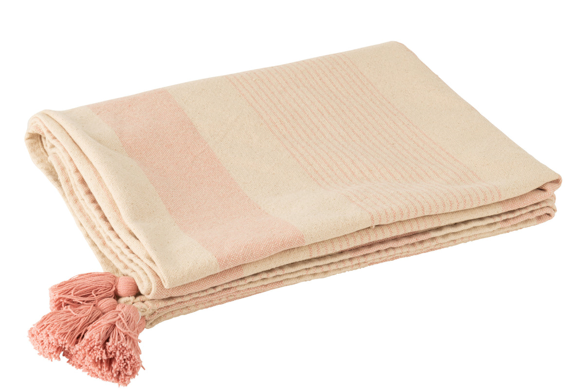 J-Line plaid Mik - katoen - wit/roze - 130 x 180 cm