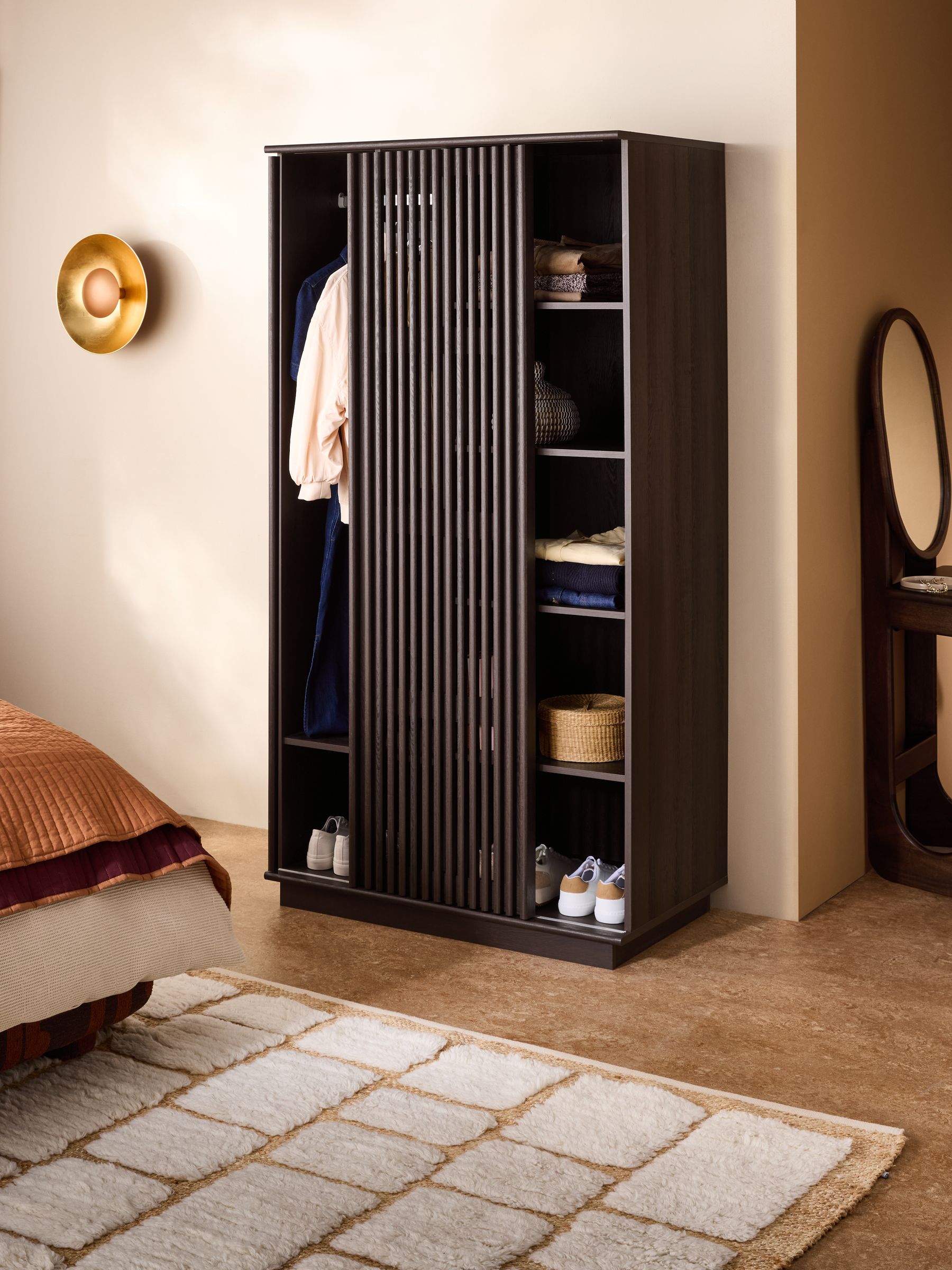 Tulma Sliding Double Wardrobe in Dark Wood Effect