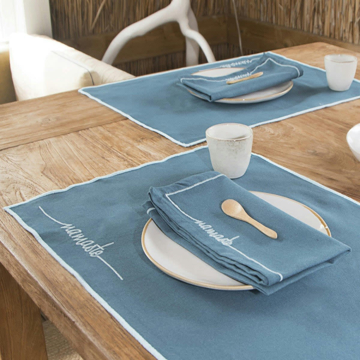 NAMASTE - Sets de table (x4) coton  35x50 bleu paon