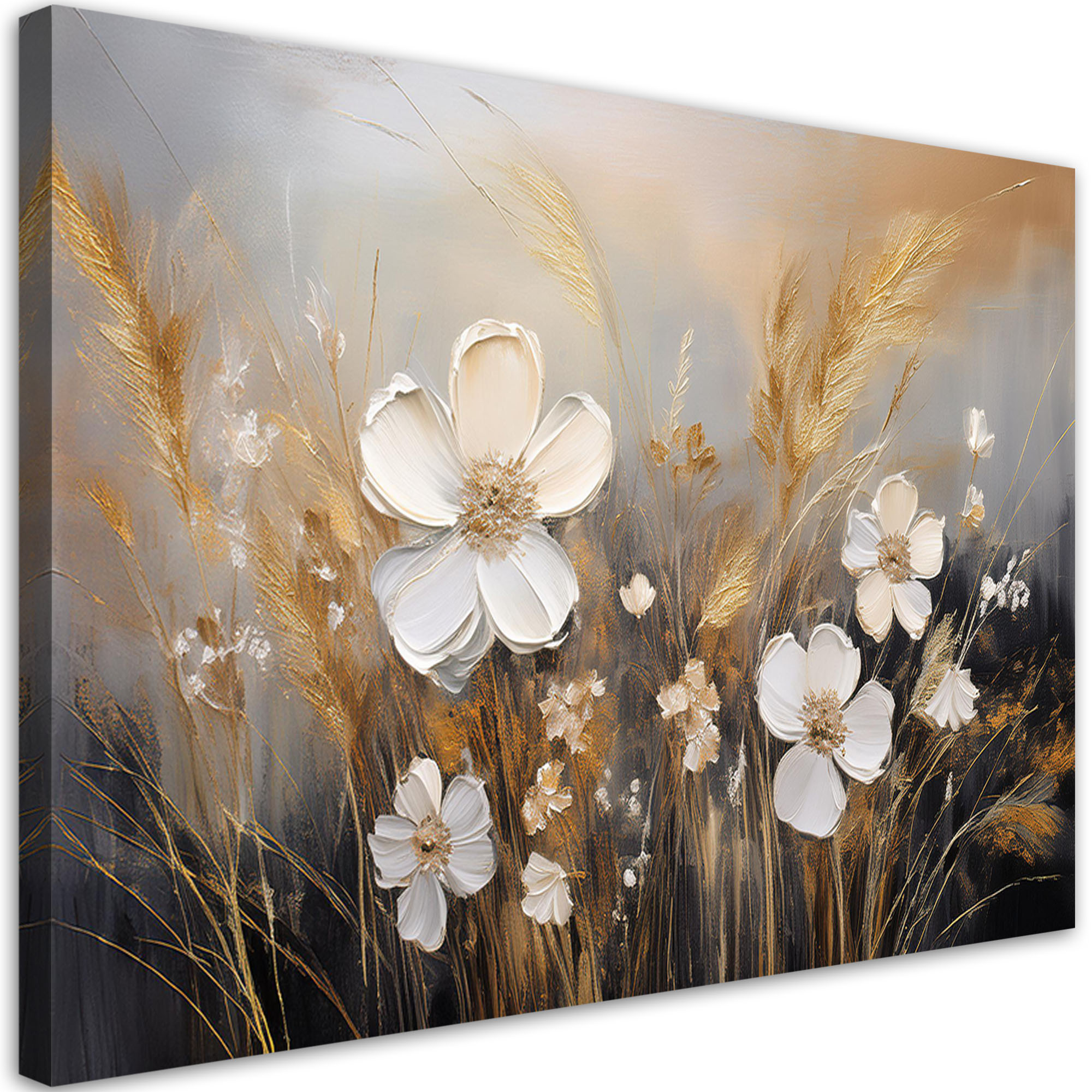 Feeby Obraz na płótnie, Kwiaty polne trawy Boho Beżowy 60x40