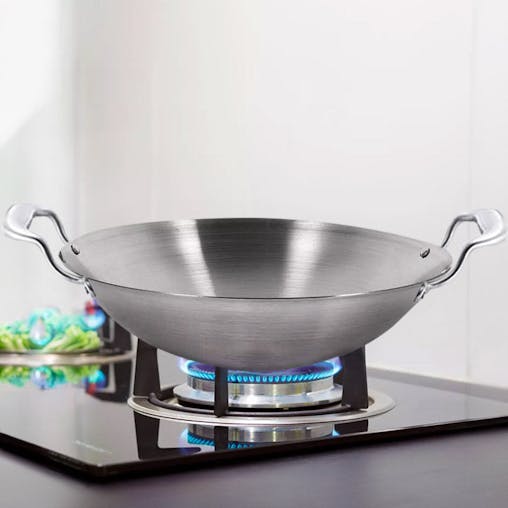 SOGA 2X 3-Ply 38cm Stainless Steel Double Handle Wok Frying Fry Pan Skillet with Lid