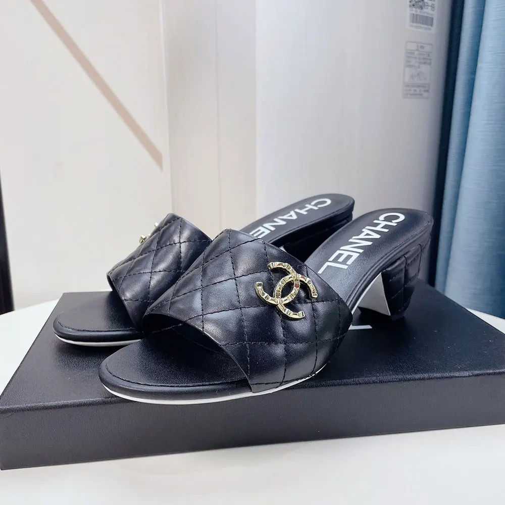 Chanel Sheep-leather Fashion High-heeled Slippers Slide Sandal