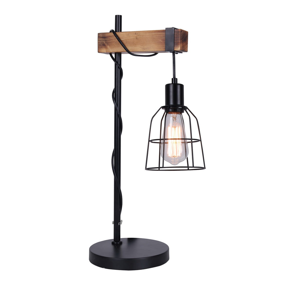 Lampa stołowa industrialna drewniana-czarna PONTE 1xE27x60W wys:55cm Italux