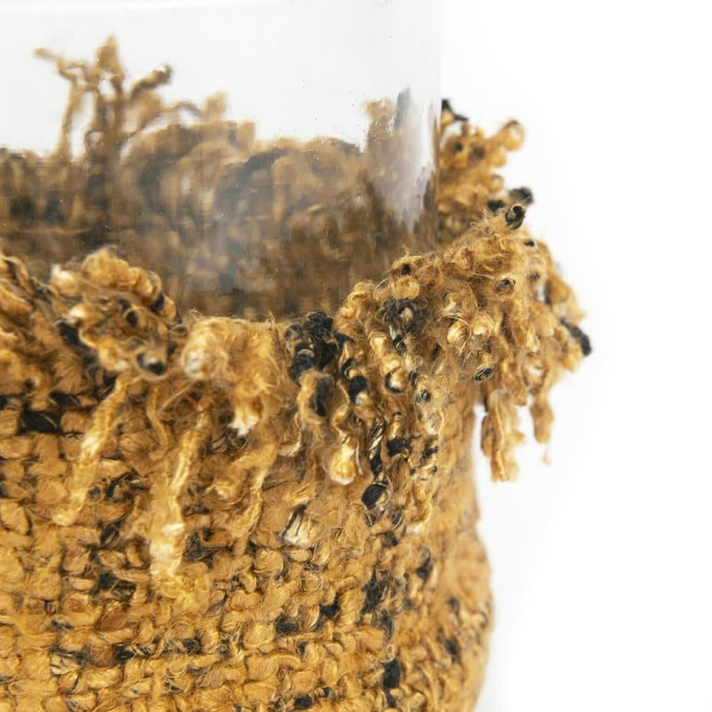 OH MY GEE - Bougeoir en verre et coton jaune noir 15x15