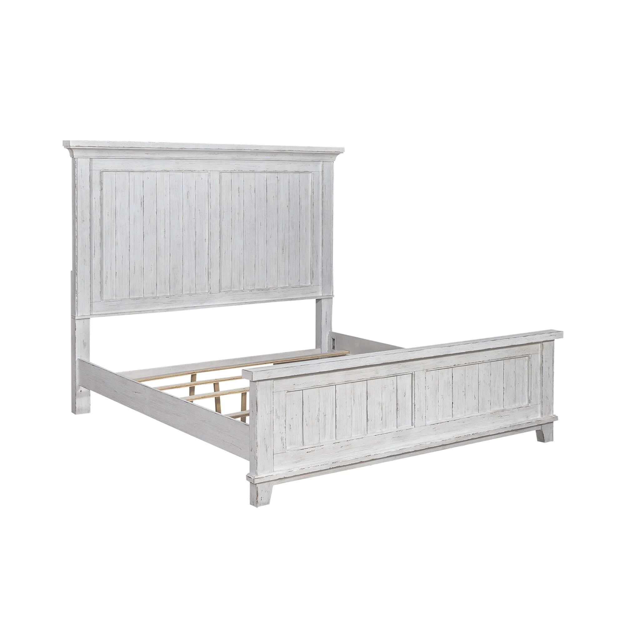 River Place Riverstone White & Tobacco Panel Bed, Dresser, Mirror, and Nightstand Set