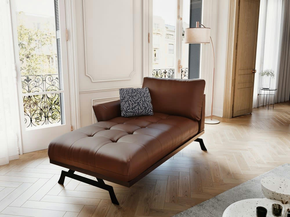 OLIVIER - Méridienne 1 place en cuir marron