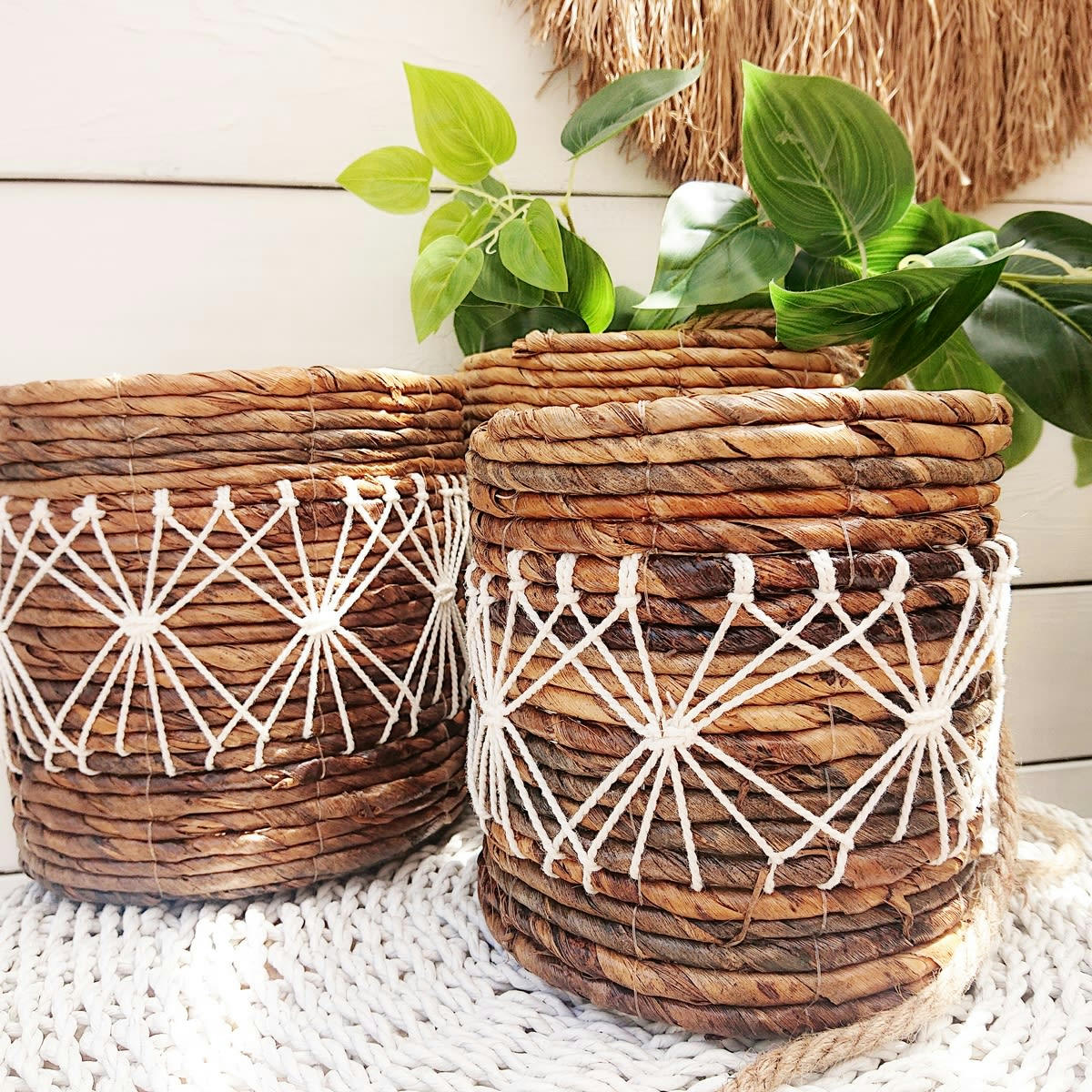 MARCY - Paniers en feuilles de bananier, marron lot de 3