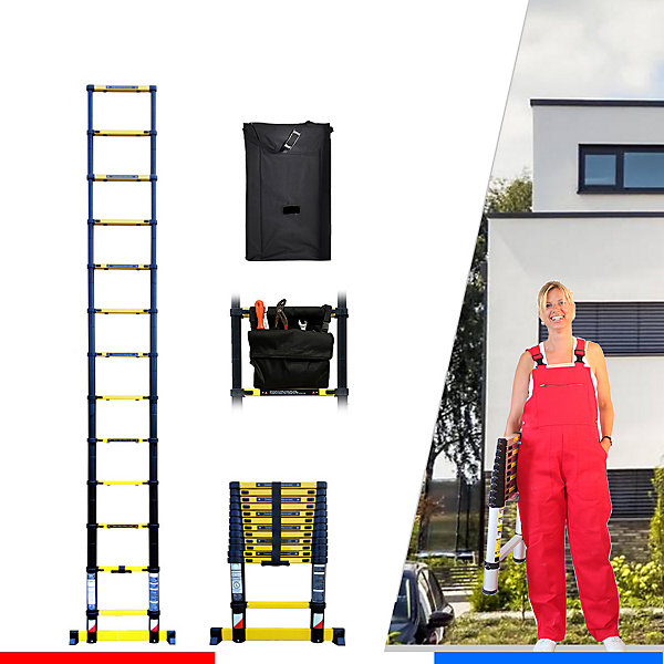 Echelle télescopique Woerther 3m80 avec barre stabilisatrice plus housse et sac porte outils