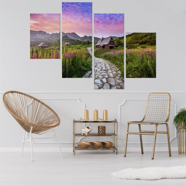 Obraz Tetraptyk ŚCIEŻKA w Górach Widok 3D 80x50cm