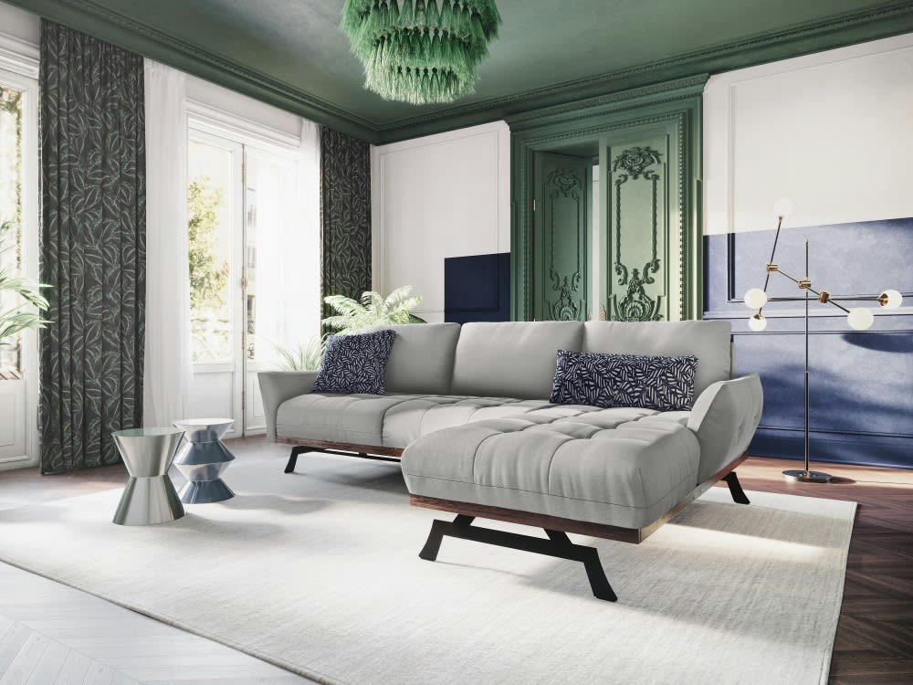 OLIVIER - Canapé d'angle 4 places en tissu structuré gris clair