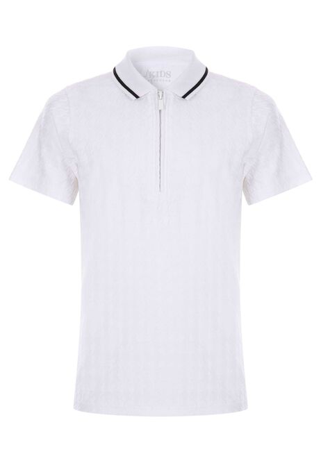 Older Boys White Houndstooth Polo Shirt